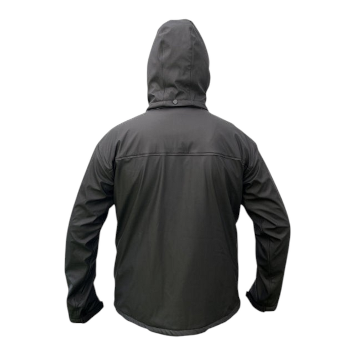 Connemara Country Breeze Up Monsoon black waterproof jacket with detachable hood, viewed from the back.