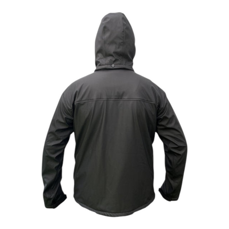 Connemara Country Breeze Up Monsoon black waterproof jacket with detachable hood, viewed from the back.