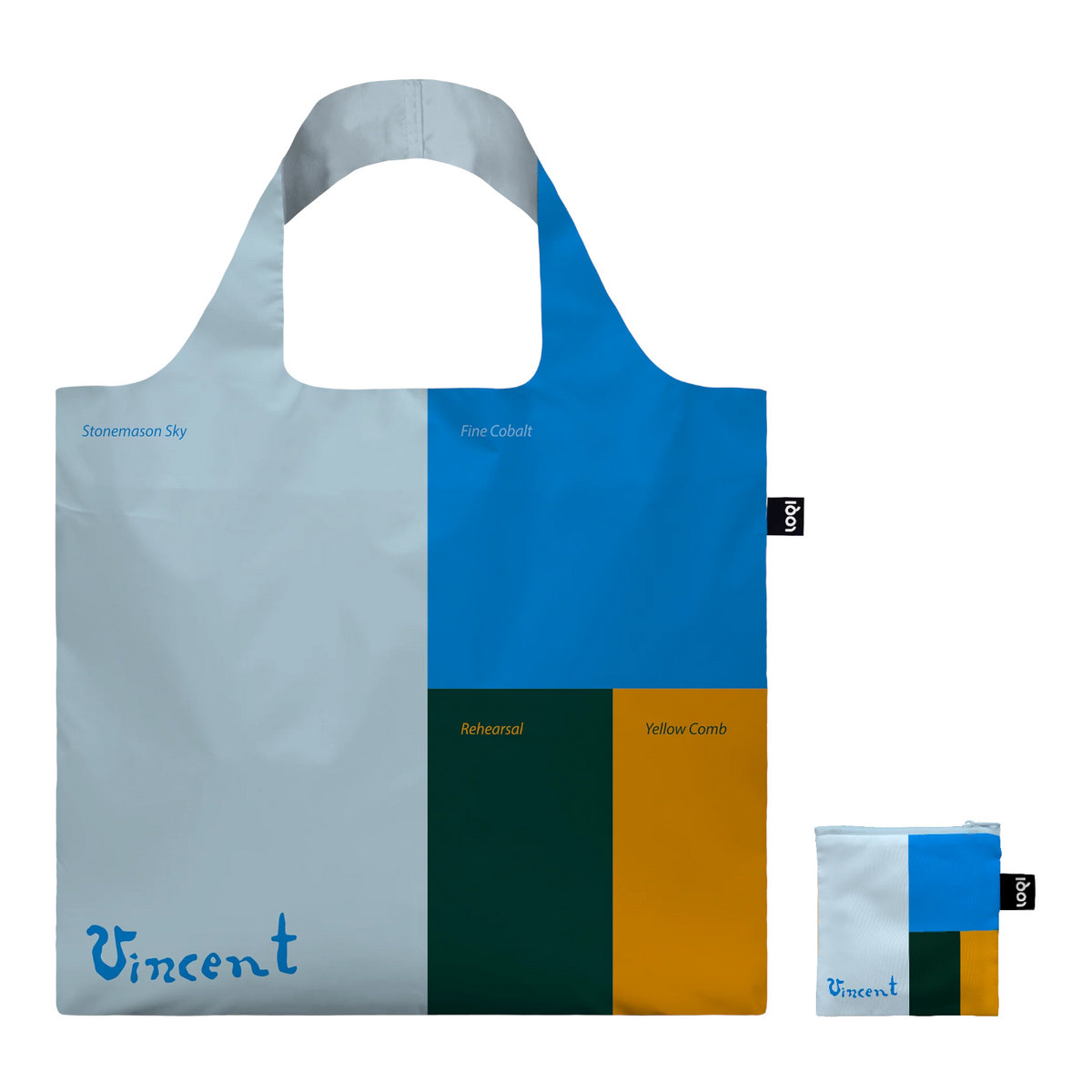 Connemara Country LOQI recycled bag featuring Van Gogh A Wheatfield with Cypresses art in blue, green, and yellow.