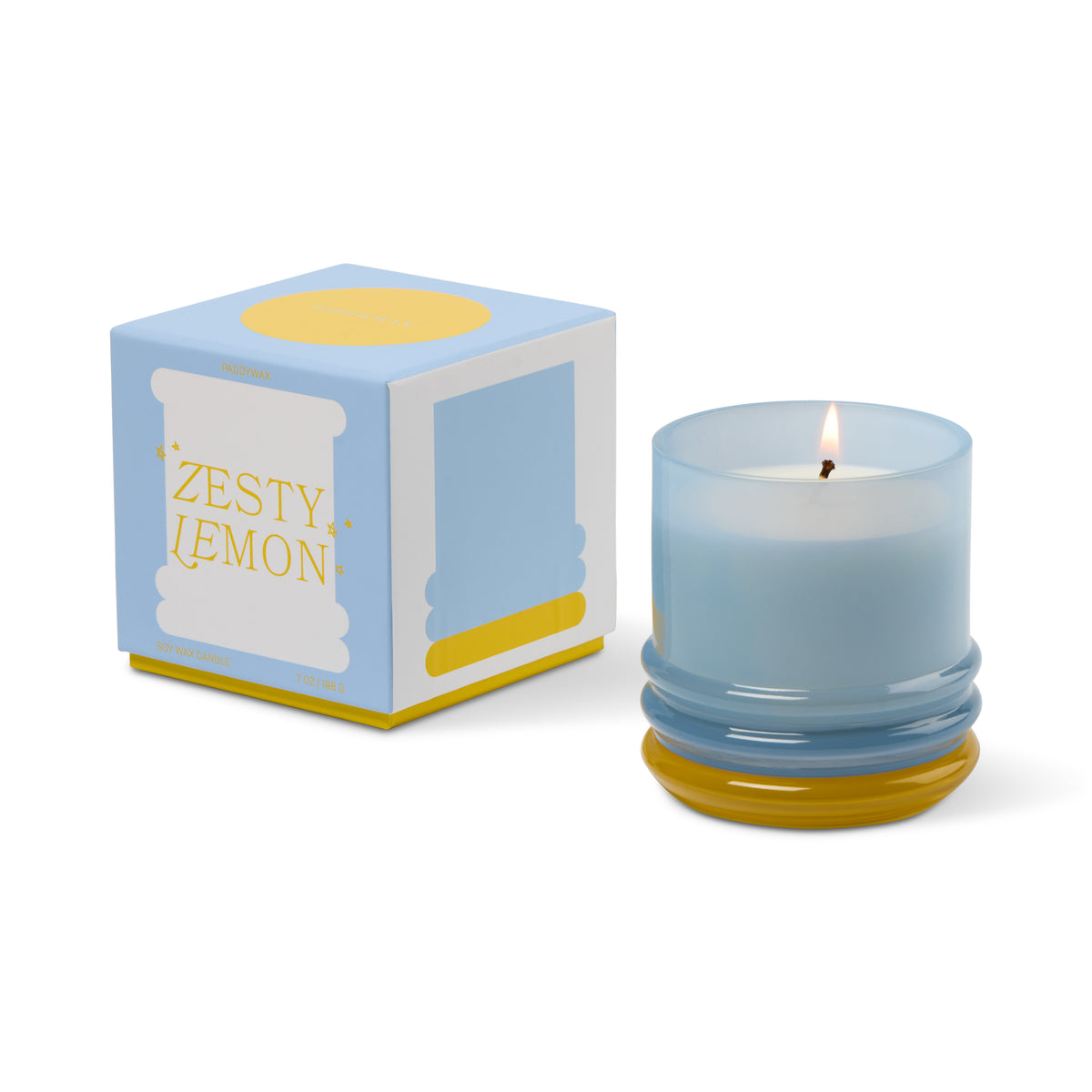 Paddywax Stacked Glass Candle Blue and Yellow - Zesty Lemon