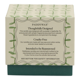 Connemara Country Paddywax Tulip candle packaging box with green botanical print and product information details