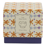 Connemara Country Paddywax Tulip glass candle in a decorative orange and blue floral patterned box
