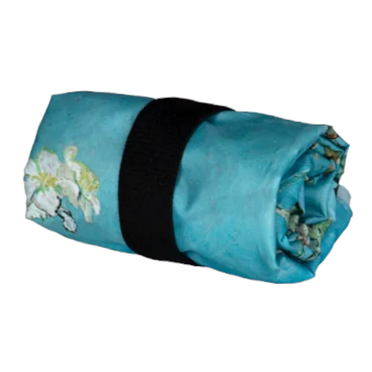 Connemara Country LOQI Almond Blossom recycled bag rolled up and secured with an elastic strap