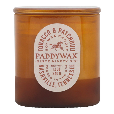 Connemara Country Paddywax Vista amber glass candle with tobacco and patchouli scent in a 12 oz vintage style vessel