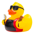 Connemara Country Ben BBQ rubber duck wearing sunglasses and a grill apron, holding a fork and sausage.