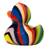 Connemara Country Lenny Stripes rubber duck with unique multi-colored vertical stripes and an orange beak