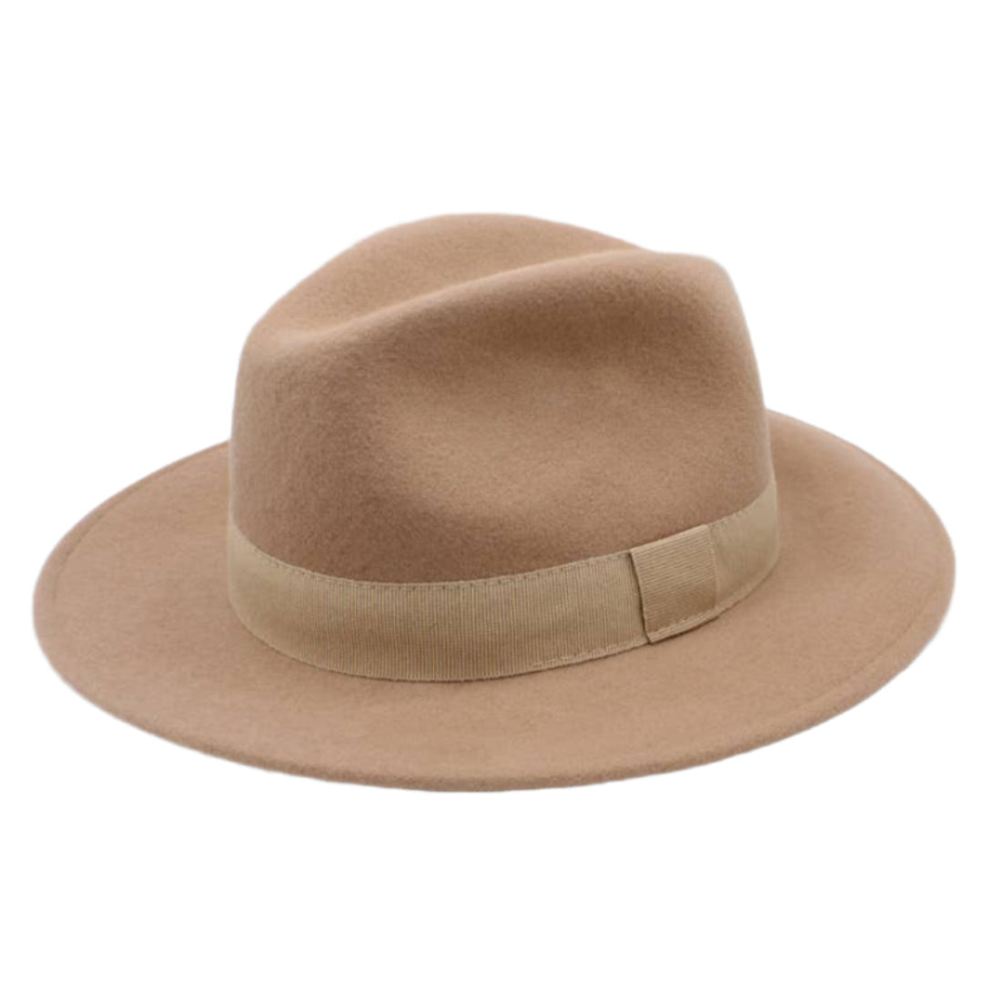H Paris Classic Wool Fedora Hat with Ribbon Beige