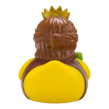 Connemara Country Waltraud Wine Queen rubber duck seen from behind, featuring brown hair, a golden crown, and robes.