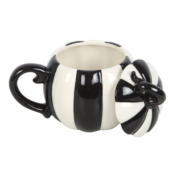 SD Black and White Striped Lidded Pumpkin Mug