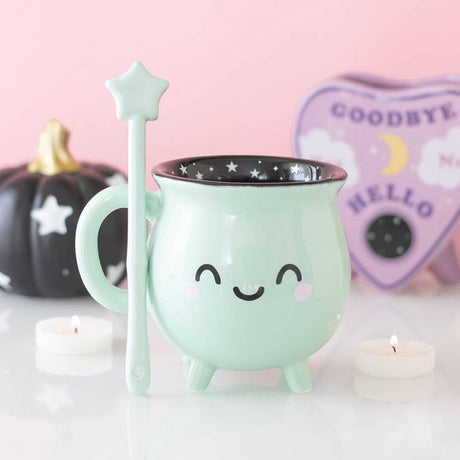 Something Different Mint Green Cauldron Mug with Wand Stirrer