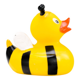 Connemara Country Susi Summ rubber duck designed as a yellow and black honeybee with white wings and antennas.