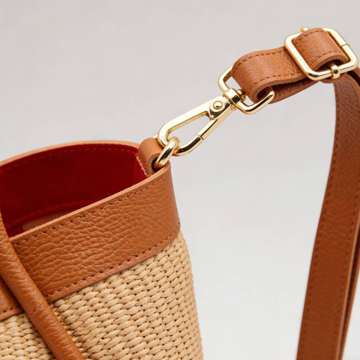 Nanabags Raffia Tote Bag with Leather Trim