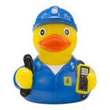 Connemara Country Erik the Electrician rubber duck wearing a blue hard hat and uniform with a cable and multimeter