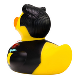 Connemara Country Bernd Bräutigam rubber duck groom wearing a black suit, red bow tie, and holding a red rose.