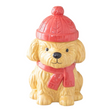 Connemara Country ceramic winter puppy oil burner wearing a red scarf and bobble hat, festive Christmas home decor.