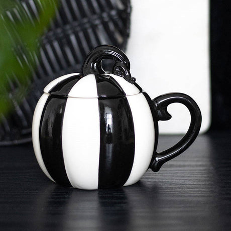 SD Black and White Striped Lidded Pumpkin Mug