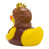 Connemara Country Waltraud Wine Queen rubber duck seen from behind, featuring brown hair and a golden crown.