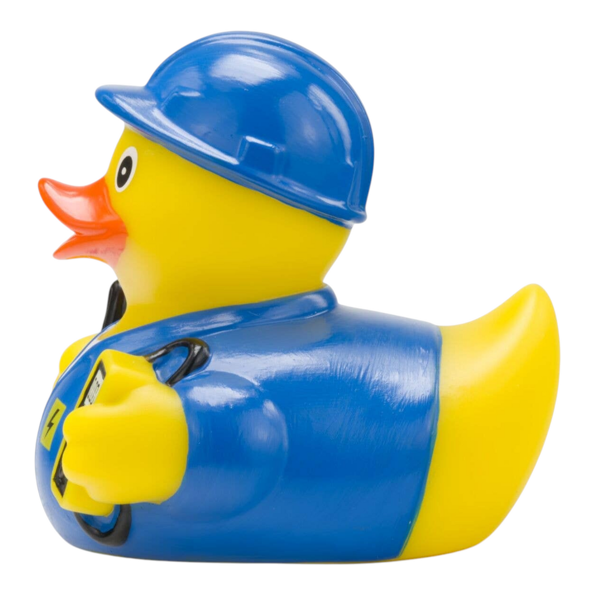 Connemara Country Erik the Electrician rubber duck wearing a blue hard hat and work uniform with a voltage tester