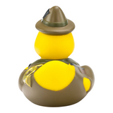 Connemara Country Jens Jäger rubber duck wearing a green hunter hat and carrying a hunting horn, back view