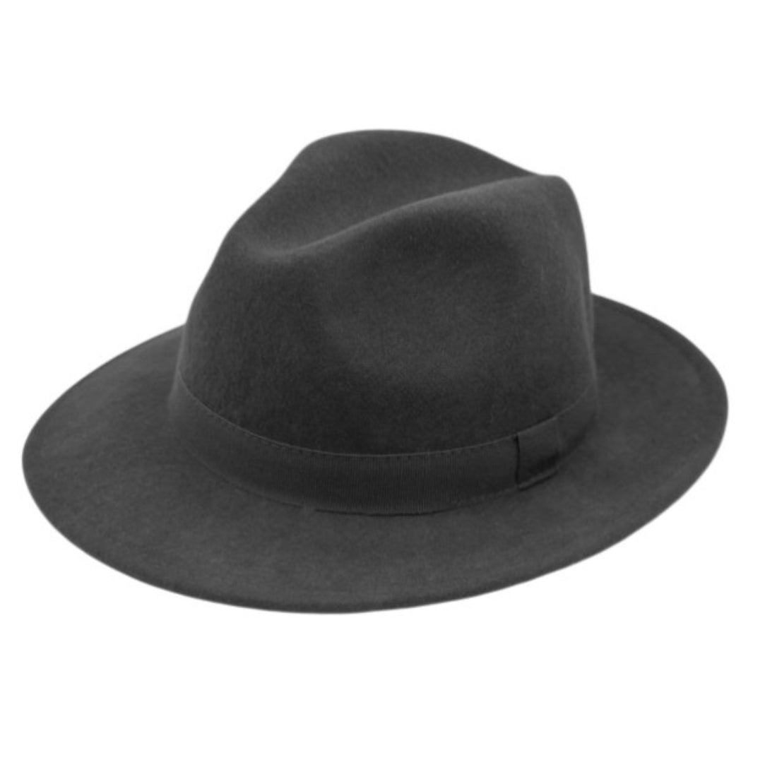 H Paris Classic Wool Fedora Hat with Ribbon Grey