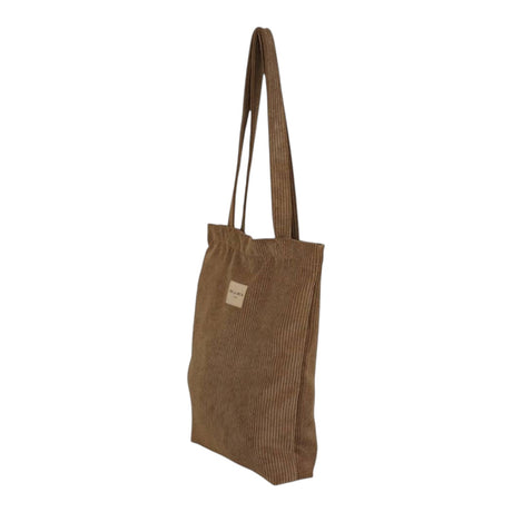 Connemara Country De La Mur small beige corduroy zippered tote bag with shoulder straps, side view.