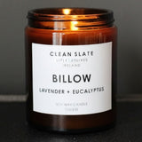 Connemara Country Clean Slate Billow amber glass candle with lavender and eucalyptus scent. Soy wax candle.