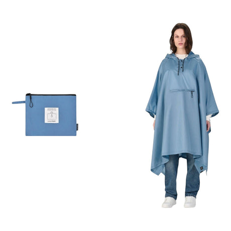 Connemara Country blue foldable waterproof poncho made of recycled polyester with matching storage pouch