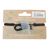 Connemara Country Celtic energy bracelet with black cord and hematite beads on branded display card