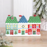 Connemara Country ceramic Christmas village tealight and incense holder featuring three colourful festive houses