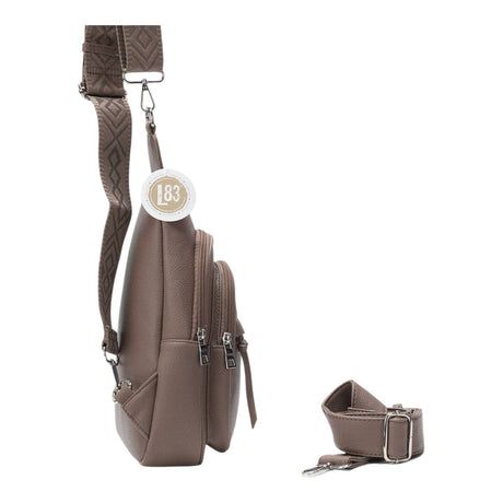 Connemara Country LOT83 Faya taupe vegan leather crossbody bag with interchangeable woven and PU straps