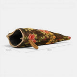 Connemara Country De La Mur floral jacquard glasses case in red and yellow on brown with a beige cord handle
