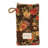 Connemara Country De La Mur Pepi floral jacquard glasses case in red and yellow on brown with a beige cord handle