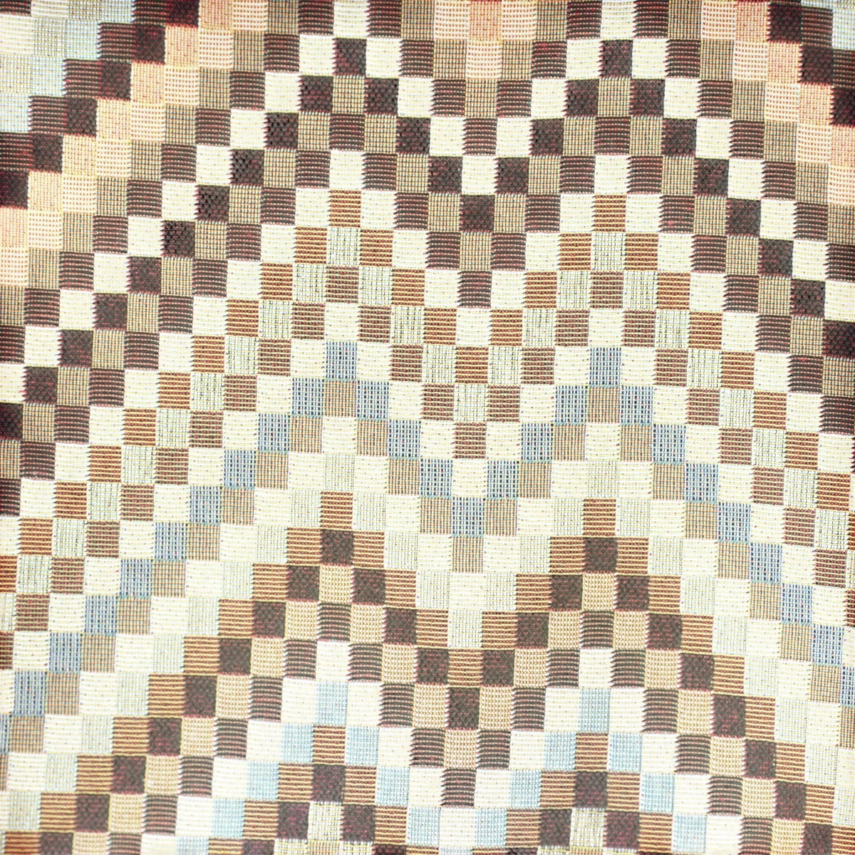 Connemara Country De La Mur small tote bag featuring a brown and beige geometric jacquard cotton blend pattern.
