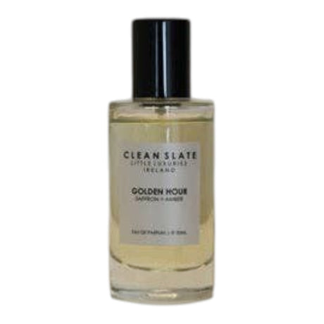 Connemara Country CLEAN SLATE Golden Hour Saffron + Amber Eau de Parfum 50ml bottle with black cap.