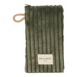Connemara Country De La Mur moss green wide-wale corduroy glasses case with a beige cord handle and zipper closure.