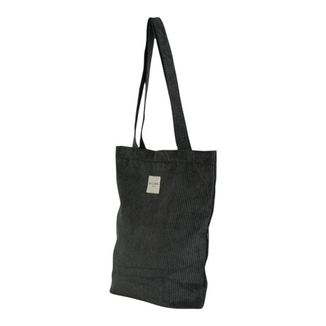 Connemara Country grey corduroy tote bag with shoulder straps and top zipper closure, shown with dimensions.