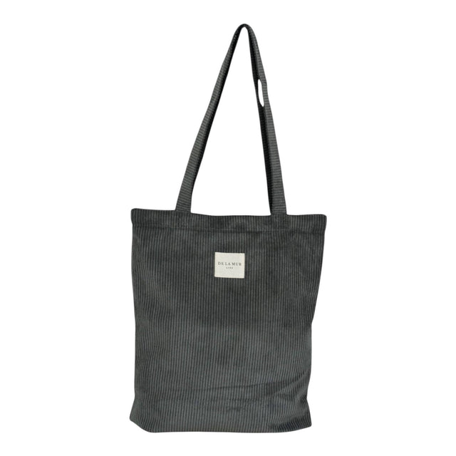 Connemara Country grey corduroy tote bag with shoulder straps and a top zipper closure, featuring a brand label.