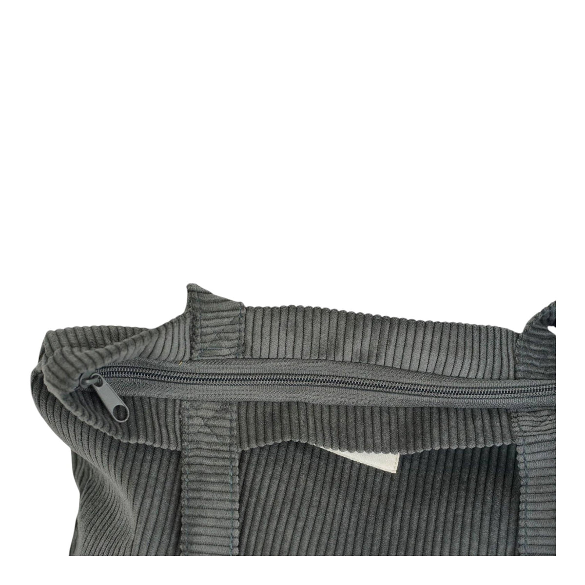 Connemara Country grey corduroy Boni small tote bag with a secure top zipper closure and sturdy shoulder straps.