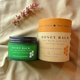 Connemara Country Janni Bars Honey Balm in a green glass jar and cardboard tube with Irish Heather Honey.