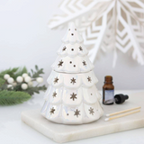 Connemara Country iridescent white fir tree oil burner with star cutouts for festive home fragrance