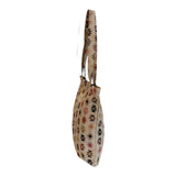 Connemara Country De La Mur small tote bag in jacquard fabric with pink and orange geometric print and side view