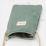 Connemara Country De La Mur jade green corduroy crossbody phone pouch with beige cord and top zipper closure
