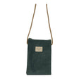 Connemara Country De La Mur jade green corduroy crossbody phone pouch with a long beige cotton cord and zipper top.
