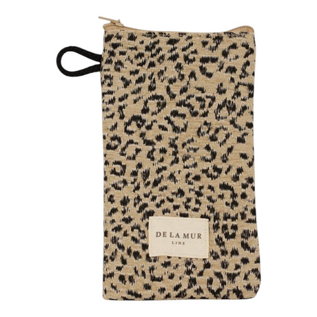 Connemara Country De La Mur Koto zippered glasses case in beige and black leopard print jacquard fabric