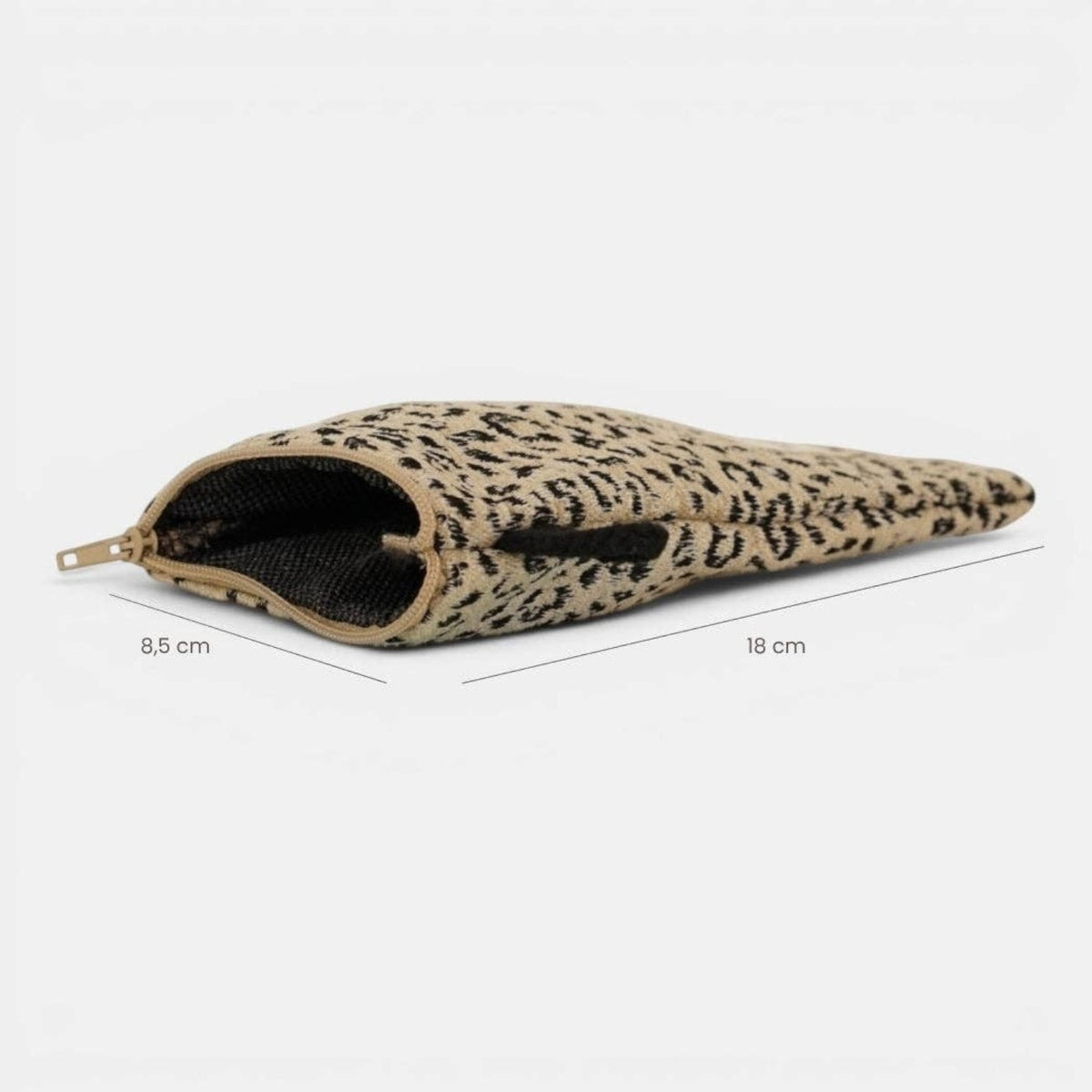 Connemara Country De La Mur Koto zippered glasses case in beige and black leopard print jacquard fabric