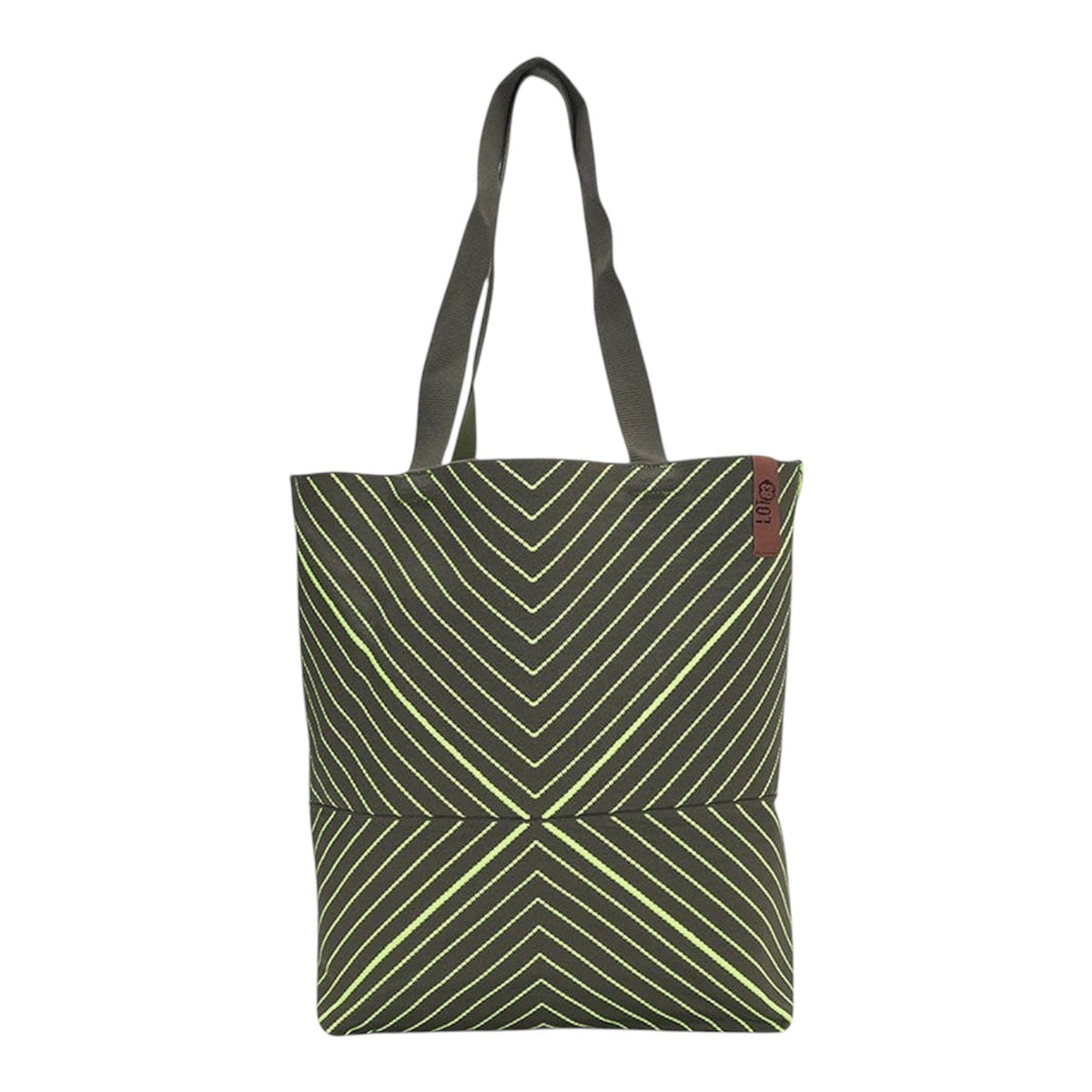Connemara Country LOT83 Lexi 16 shopper bag in dark grey with neon yellow chevron stripe pattern and long handles