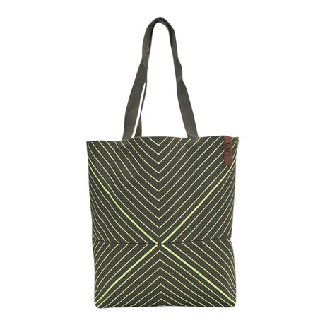Connemara Country LOT83 Lexi 16 shopper bag in dark grey with neon yellow chevron stripe pattern and long handles
