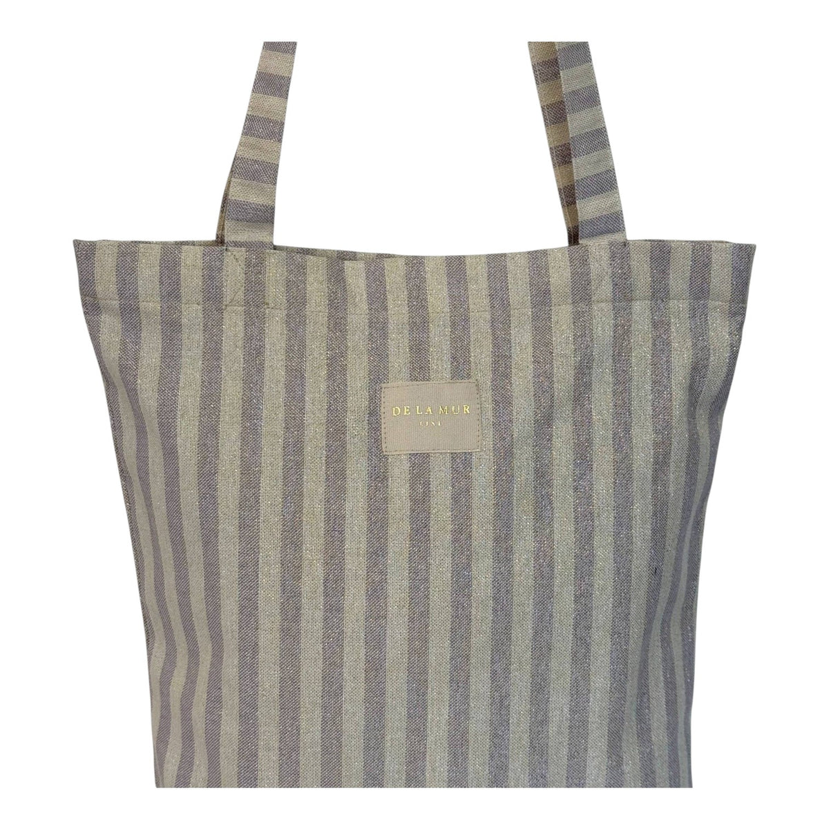Connemara Country De La Mur lilac striped tote bag in cotton-polyester blend with lurex shimmer and top zipper
