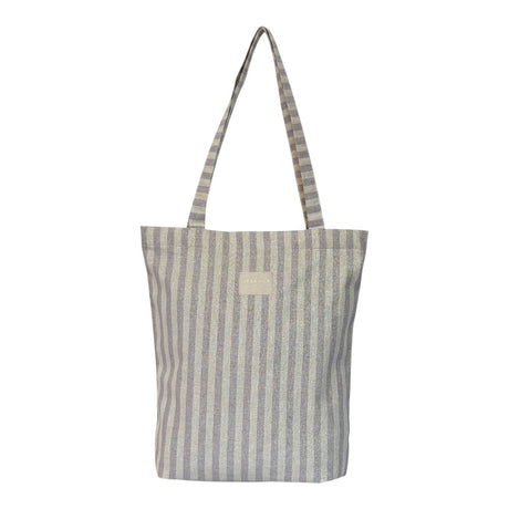 Connemara Country De La Mur lilac striped tote bag in cotton-polyester blend with lurex shimmer and top zipper