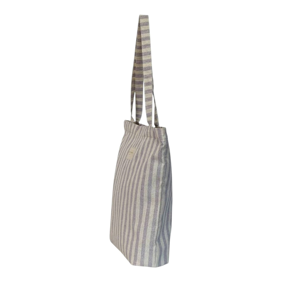 Connemara Country De La Mur lilac striped cotton blend tote bag with lurex shimmer and top zipper closure